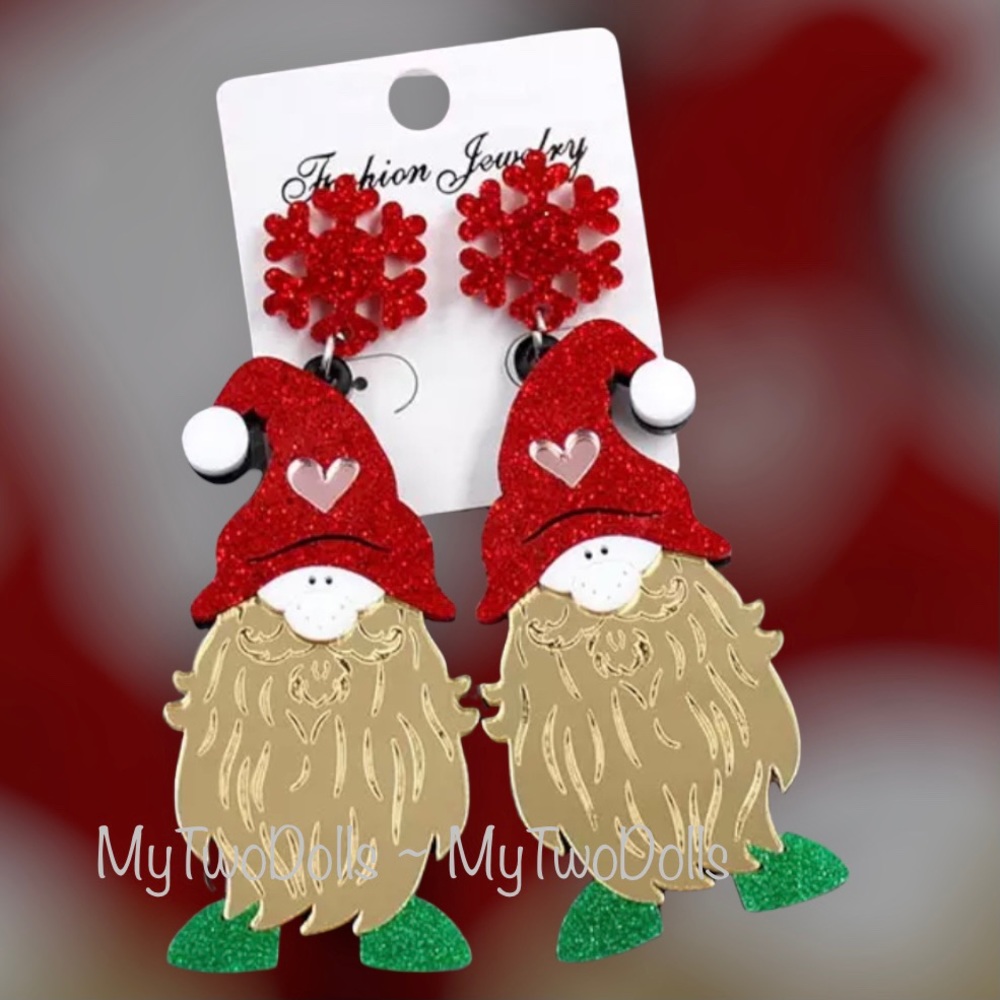 Boutique Gnome Christmas Glitter Sparkle Novelty Statement Earrings